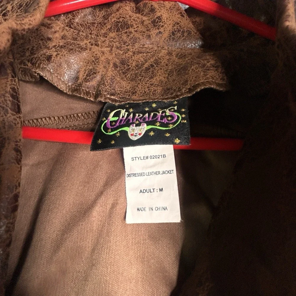 Charades Brown Distressed Leather Jacket‎ Adult Size Medium